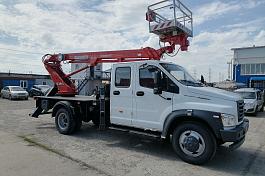 АГП КЭМЗ ТА-18 на шасси ГАЗ-C42R33-106В (Евро-3, 4х2), двухрядка, стрела вперед, поворотная люлька